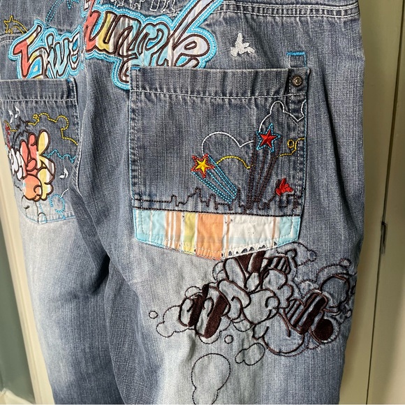 5ive Jungle Embellished Jean Shorts Men’s 42 W Denim Embroidery Hip Hop - Picture 3 of 8